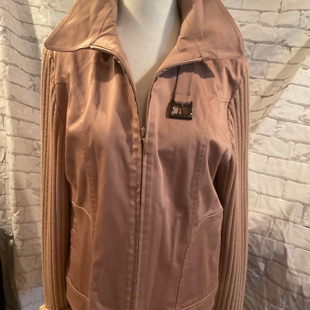 “RODIER” VINTAGE Blush/Salmon Colour Zip Up Knit Sleeved Cotton Blend Jacket. - Picture 3 of 15